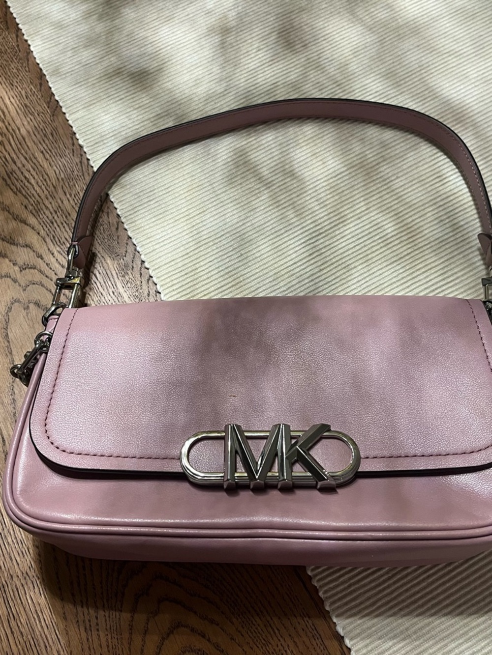 Michael Kors Dusty Pink Leather Shoulder Bag with MK Emblem